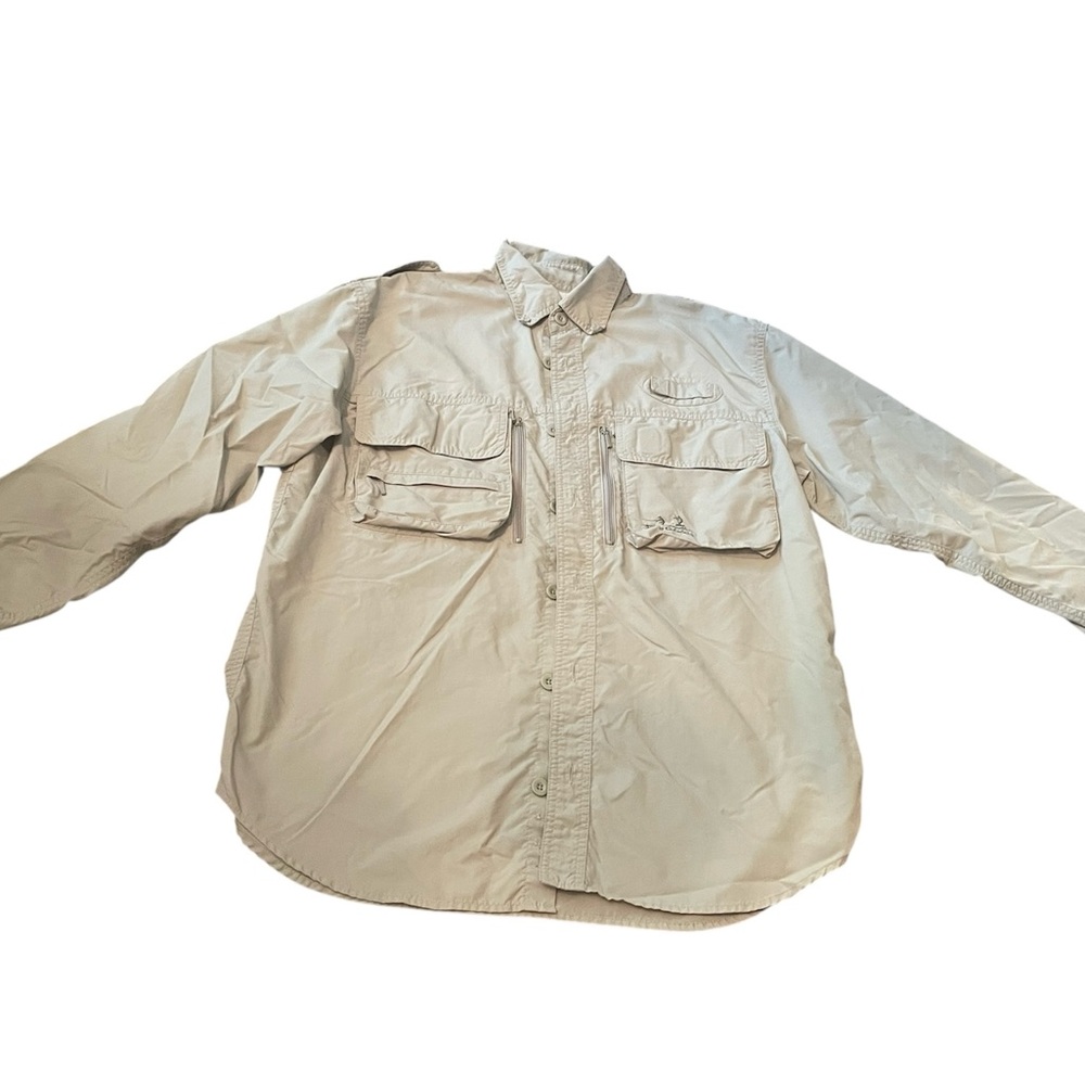 Cabelas Guidewear Shirt Mens M Tan Khaki Safari Long Sleeve Vented Button Up